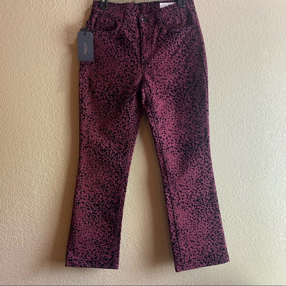 Rag & Bone Hana Burgundy Cheetah Print High Waisted Bootcut Jeans Sz 26